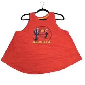 Tank Top Womens Large Burnt Orange Desert Haze Cactus Mountain Sun Graphic Tee